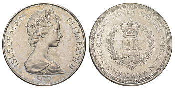 Остров Мэн 1 крона 1977 25 лет правления Королевы Елизаветы II монограмма ERII KM 42 медно-никель BU 3897-923