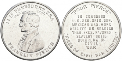 США МЕДАЛЬ ND 14-ЫЙ ПРЕЗИДЕНТ ФРАНКЛИН ПИРС 28 мм алюминий 73-357