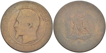 ФРАНЦИЯ 10 САНТИМОВ 1854 MA, НАПОЛЕОН III (1852-1870) KM 771.6, LE FRANC 133.16 бронза 215-544