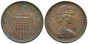 Великобритания 1 пенни 1971 Елизавета II (1952-2022) KM 915, Spink 4237 (B1) бронза 72-525