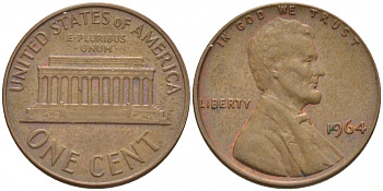США 1 ЦЕНТ 1964 ЛИНКОЛЬН KM 201 медь цинк 3851-1037