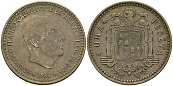 Испания 1 песета 1966 (67) Франциско Франко KM 796 алюминиевая бронза 4579-145