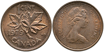 Канада 1 цент 1979 Елизавета II (1952-2022), кленовый лист KM 59.2 бронза 4528-746