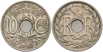 Франция 10 сантимов 1937 KM 866a, Le Franc 138.3 медно-никель 4143-1042