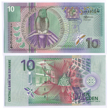 Суринам 10 гульденов 2000 колибри-манго, цветок Pick 147 бумага UNC (пресс) 8564-12-1-1