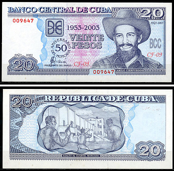 Куба 20 песо 2003 50 лет со дня нападения на казармы Монкада (1953-2003) Pick 126  бумага  UNC (пресс) 451-1188-2