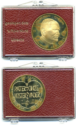 Нидерланды, Утрехт медаль 1985 понтифик Иоанн Павел II, позолота, в оригинальной пластиковой упаковке медно-никель PROOF 5-6-2-59