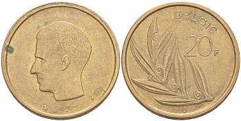 БЕЛЬГИЯ 20 ФРАНКОВ 1980 BELGIE KM 160 никель бронза 4525-534