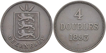 Гернси 4 дабла (дубля) 1893 Н KM 5 бронза 4517-931
