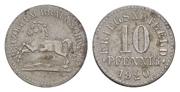 Брауншвейг 10 пфеннигов 1920 Funck 56.5, Men05 3454.11, Men18 4388.11 железо aUNC 3459-452