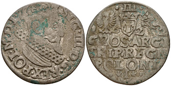 Польша, Эльбинг трояк (3 гроша) 1622 Сигизмунд III Ваза (1587-1632), Монетный двор Краков, герб "Сас" - управляющий монетного двора Миколай Данилович в 1616-1624 Iger K.22.1.a, KM 31 серебро 4160-267