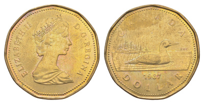 Канада 1 доллар 1987 Елизавета II (1952-2022), утка KM 157 никель плакированный позолоченной бронзой 4637-956