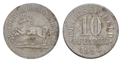 Брауншвейг 10 пфеннигов 1920 Funck 56.5, Men05 3454.11, Men18 4388.11 железо aUNC 3459-452