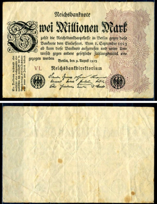 Германия 2000000 марок 1923 9 августа 1923, серия VL Pick 104 c бумага 7553-38-1-2