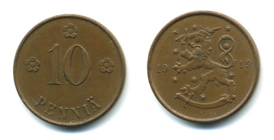 Финляндия 10 пенни 1919 KM 24 медь 41-232