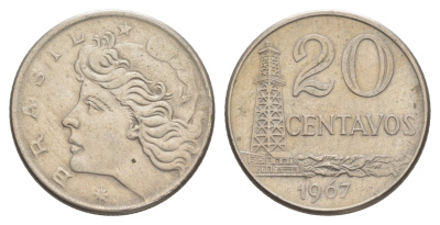 Бразилия 20 сентаво 1967 KM 579.1 медно-никель 4595-714