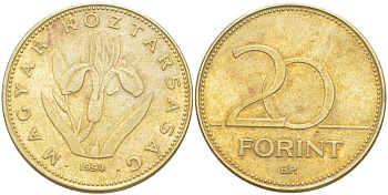 Венгрия 20 форинтов 1994 венгерский ирис KM 696 никель-латунь 4521-1222