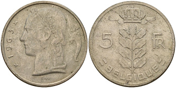 Бельгия 5 франков 1963 Belgique KM 134 медно-никель 4150-814