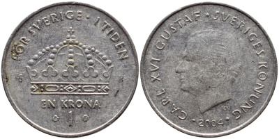 Швеция 1 крона 2004 Карл XVI Густав (1973- ) KM 894 медно-никель 177-246