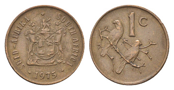 ЮАР 1 цент 1975 герб, капские воробьи KM 82 бронза 4705-648