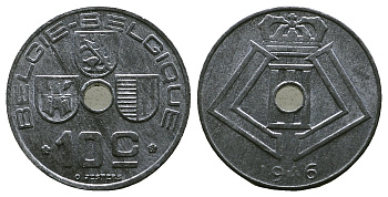 БЕЛЬГИЯ 10 САНТИМОВ 1946 BELGIE - BELGIQUE KM 126 цинк aUNC 261-1357