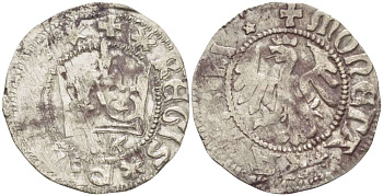 Польша 1/2 гроша (полугрош) 1445-1492 Казимир IV династия Ягеллонов (1442-1495), вес 1,51 гр., под короной МК Gum. v451 серебро 1517-522