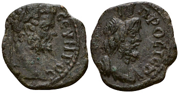 Римская Империя, Провинция Нижняя Мезия, Никополь-на-Истре AE 193 - 211 Септимий Север, бюст императора / бюст Сераписа Hristova-Jekov 8.14.6.9 бронза 1100-8-35