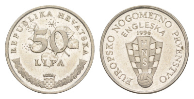 Хорватия 50 лип 1996 Европейский футбольный чемпионат, Великобритания1996 KM 39 сталь плакированная никелем aUNC 220-252