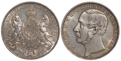 БРАУНШВЕЙГ-КАЛЕНБЕРГ-ГАННОВЕР 1 ТАЛЕР 1859 B КМ 230, Jg. 96, AKS 144, Th. 174, Kahnt 239 серебро 00-000-00