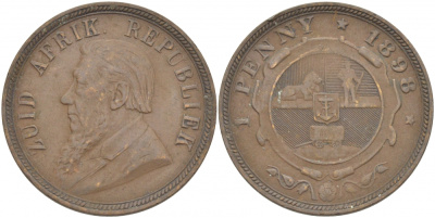 Южно-Африканская Республика, Трансвааль 1 пенни 1898 Пауль Крюгер KM 2 медь 180-831