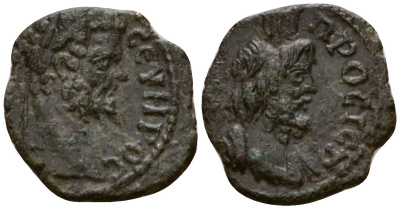 Римская Империя, Провинция Нижняя Мезия, Никополь-на-Истре AE 193 - 211 Септимий Север, бюст императора / бюст Сераписа Hristova-Jekov 8.14.6.9 бронза 1100-8-35