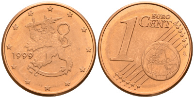 Финляндия 1 евроцент 1999  KM 98 сталь плакированная медью  UNC  4160-365