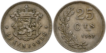 Люксембург 25 сантимов 1927 Шарлотта (1918-1964) KM 37 медно-никель 4577-951