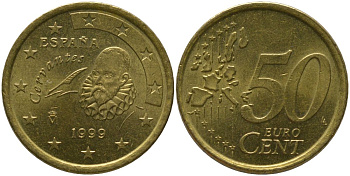 Испания 50 евроцентов 1999 M, Мигель де Сервантес KM 1045 нордик 4573-835