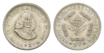 ЮАР 5 центов 1963 KM 59 серебро aUNC 4623-661