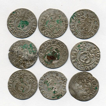 ПОЛЬША ЛОТ ИЗ 9 МОНЕТ В ПОЛТАРАК XVII век серебро M12-3-1