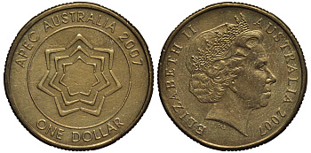 Австралия 1 доллар 2007 Азиатско-Тихоокеанский экономический форум (APEC) KM 1040 алюминиевая бронза 4538-214