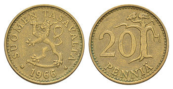 Финляндия 20 пенни 1966 KM 47 алюминиевая бронза 4648-411