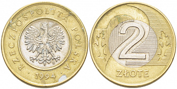 Польша 2 злотых 1994 MW KM 283 биметалл 4519-945
