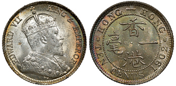 Гонконг 10 центов 1902 Эдуард VII (1901-1910) KM 13 серебро UNC 91-751