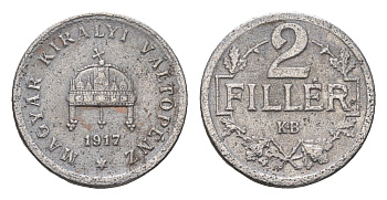 Венгрия 2 филлера 1917 KB, Карл I (1916-1918) KM 497 железо 4665-417