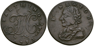 Великобритания, Мидлсекс 1 фартинг 1793 Исаак Ньютон Dalton & Hamer 1159, Atkins 2214 медь 1529-914