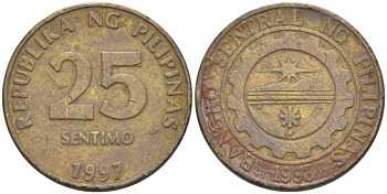ФИЛИППИНЫ 25 СЕНТИМО 1998 KM 271 латунь 4551-1146