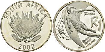 ЮАР 1 ранд 2002 чемпионат мира по футболу в Южной Корее и Японии серебро PROOF 1096-2-12