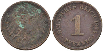 ГЕРМАНИЯ 1 ПФЕННИНГ 1904 KM 10, J. 10 медь 201-919