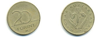 ВЕНГРИЯ 20 ФОРИНТОВ 1995 ВЕНГЕРСКИЙ ИРИС KM 696 никель латунь 56-1023