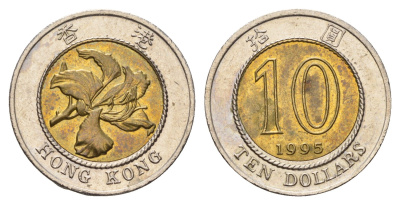 Гонконг 10 долларов 1995 KM 70 биметалл aUNC 60-244
