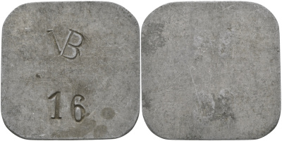 НИДЕРЛАНДЫ ЖЕТОН ND НА АВЕРСЕ НАДЧЕКАН VB 16, РАЗМЕР 34 Х 34 ММ. алюминий 97-713