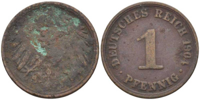 ГЕРМАНИЯ 1 ПФЕННИНГ 1904 KM 10, J. 10 медь 201-919