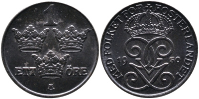 Швеция 1 эре 1950 Густав V (1907-1950) KM 810 железо 4387-547